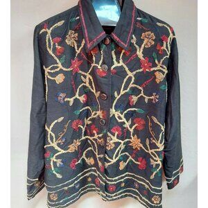 Units Womens Black Embroidered Floral Art to Wear Jacket Blazer Size 1X Lined